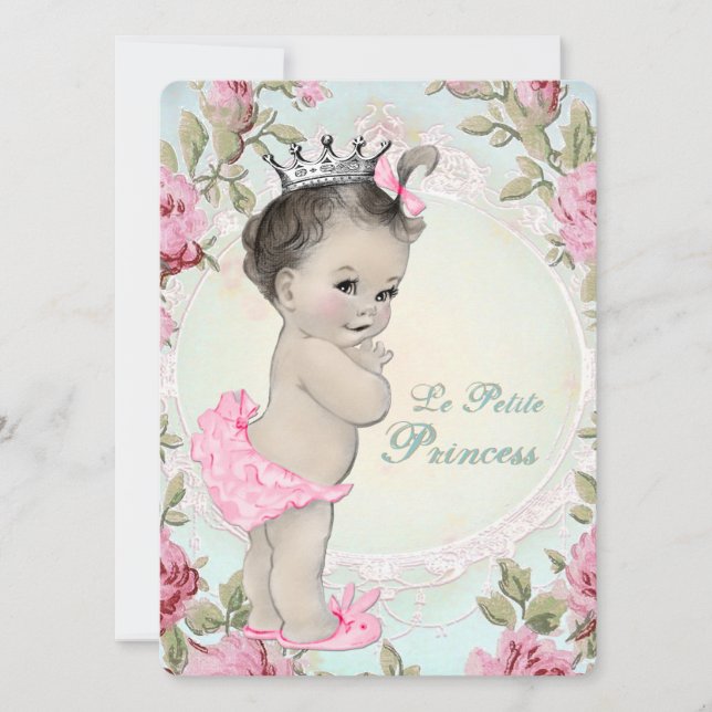 Invitación Baby Shower rosa y azul Verde azulado de la prince (Anverso)
