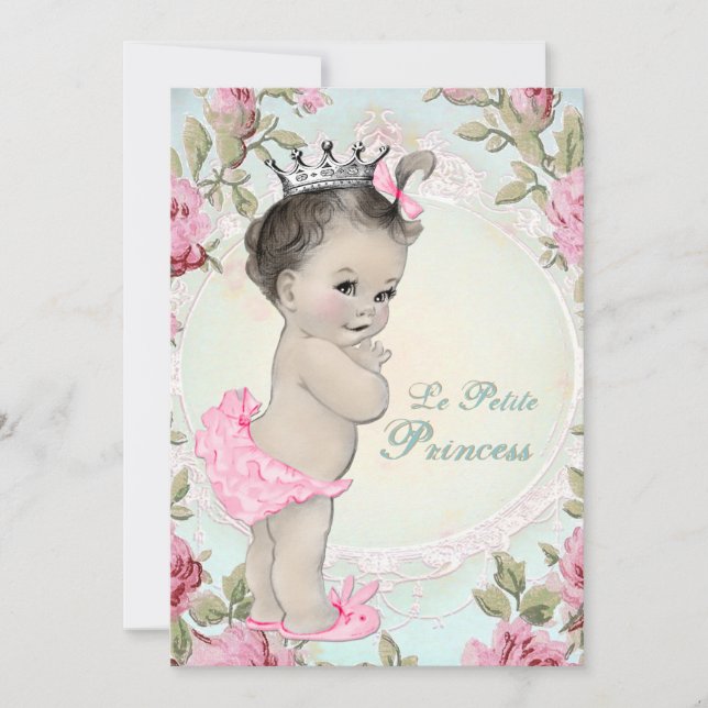 Invitación Baby Shower rosa y azul Verde azulado de la prince (Anverso)