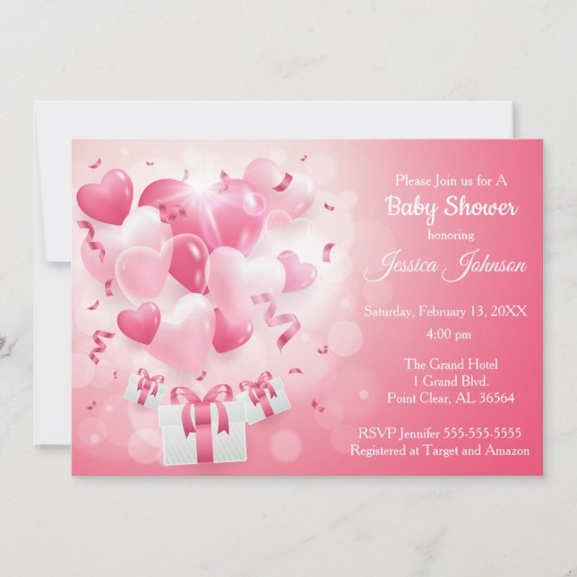 Invitación Baby Shower rosa y blanco de San Valentín (Anverso)