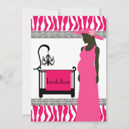 Invitación Baby Shower rosa y cebra con preñina