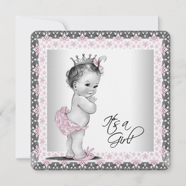 Invitación Baby Shower rosa y gris chica (Anverso)