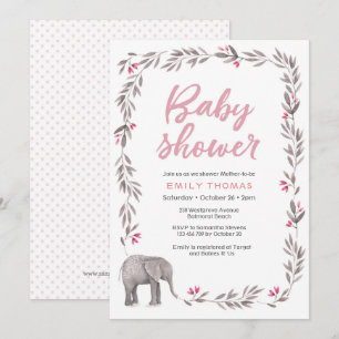 Invitación Baby Shower rosa y gris del elefante