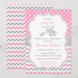 Invitación Baby Shower rosa y gris elefante