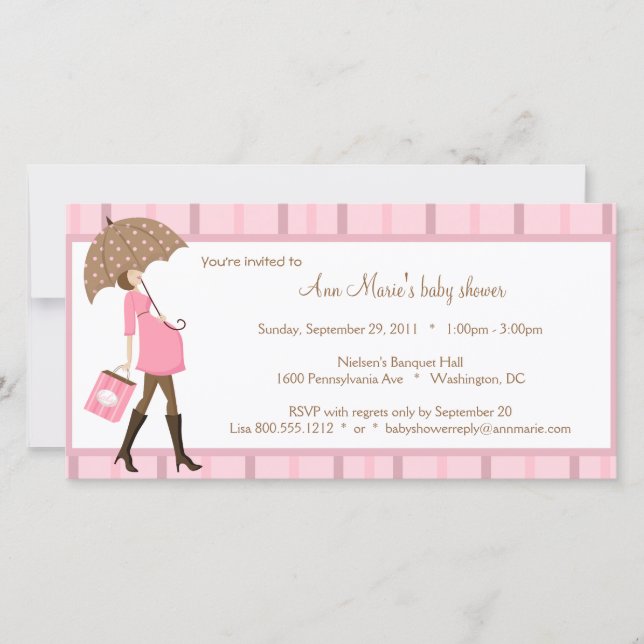 Invitación Baby Shower Rosa Y Marrón (Anverso)