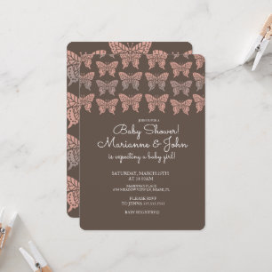 Invitación Baby Shower rosa y marrón de la mariposa de Boho