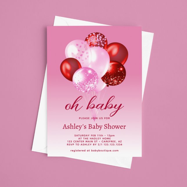 Invitación Baby Shower rosa y rojo negrita (Subido por el creador)