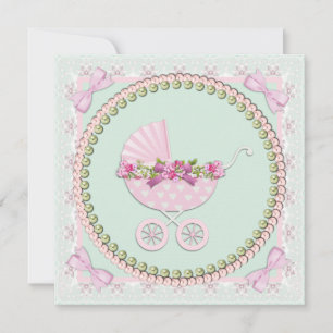 Invitación Baby Shower rosa y verde