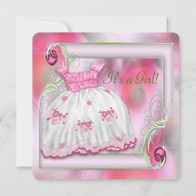 Invitación Baby Shower rosa y verde (Anverso)