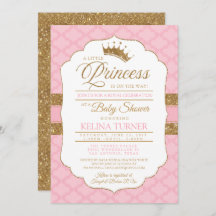 Invitación Baby Shower rosada a la princesa real