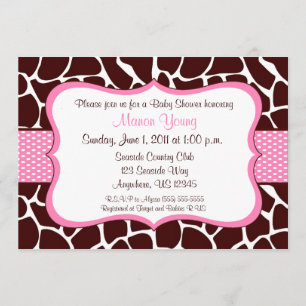 Invitación Baby Shower rosada impresa en jirafa