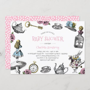 Invitación Baby Shower rosado con puntos polka