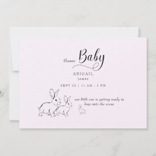 Invitación Baby Shower rosado de Conejo de Woodland Cute