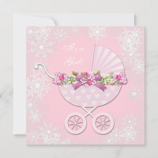 Invitación Baby Shower rosado de invierno Wonderland (Anverso)