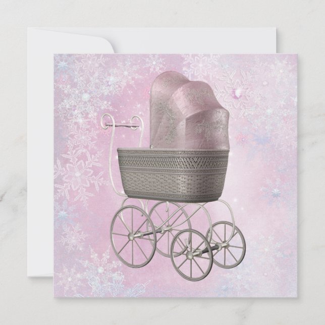 Invitación Baby Shower rosado de invierno Wonderland (Anverso)