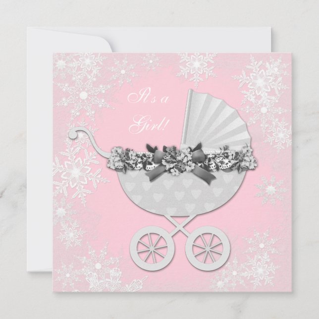 Invitación Baby Shower rosado de invierno Wonderland (Anverso)