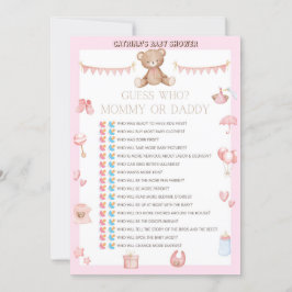 Invitación Baby Shower rosado de osito de peluche - Nombre ed