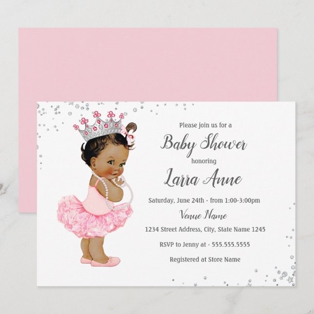 Invitación Baby Shower rosado de princesa étnica destripante (Anverso / Reverso)