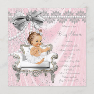 Invitación Baby Shower rosado gris satinado Pearl Chair