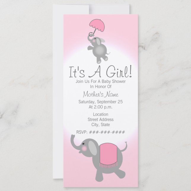 Invitación Baby Shower rosado invita - elefante de la madre y (Anverso)