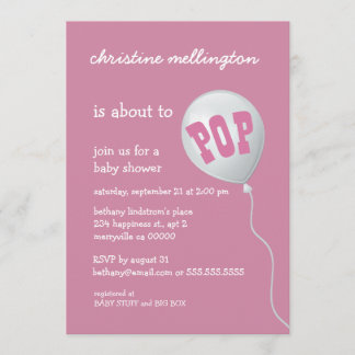 Invitación Baby Shower rosado lindo con el globo para el