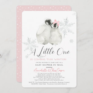 Invitación Baby Shower rosado pingüino de invierno pingüino p