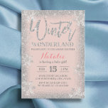 Invitación Baby Shower rosado Rubor Silver Snowflakes<br><div class="desc">El Purpurina De Invierno Moderno De Plata Lanza De Nieve Invitaciones A La Ducha De Bebé Rosa Rubor.</div>