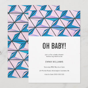 Invitación Baby Shower rosado y púrpura geométrico brillante