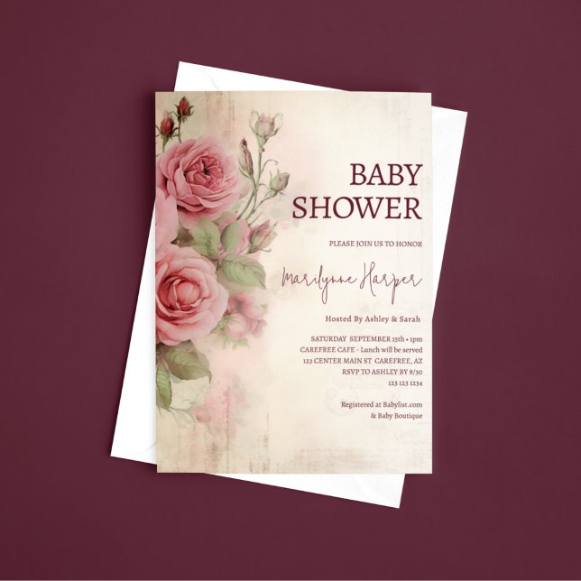 Invitación Baby Shower Rosas de la cosecha en Francia (Subido por el creador)