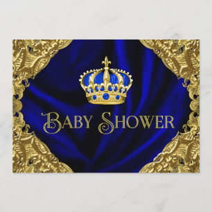 Invitación Baby Shower Royal Blue and Gold Crown