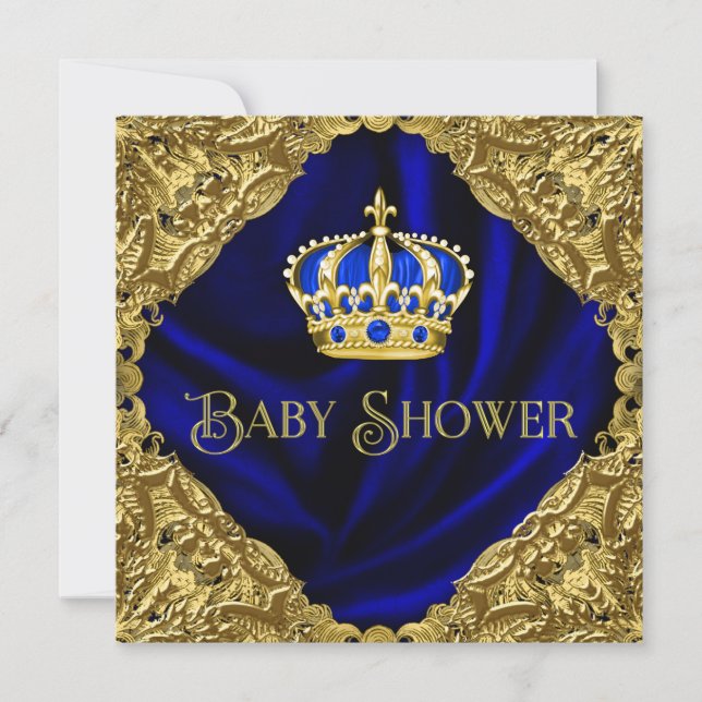 Invitación Baby Shower Royal Blue and Gold Crown (Anverso)
