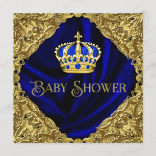 Invitación Baby Shower Royal Blue and Gold Crown