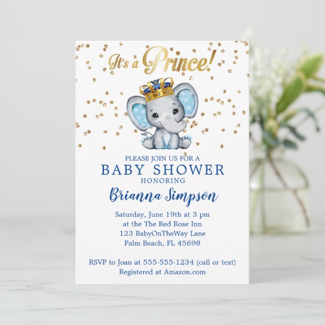 Invitación Baby Shower Royal Blue Elephant Boy (Anverso de pie)