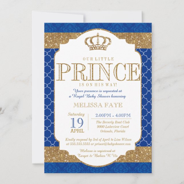 Invitación Baby Shower Royal Blue Gold (Anverso)