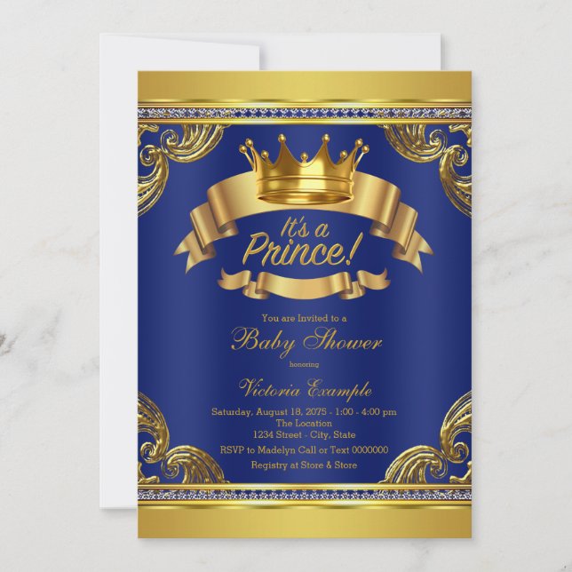 Invitación Baby Shower Royal Blue Prince (Anverso)