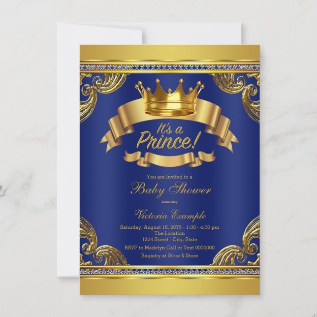 Invitación Baby Shower Royal Blue Prince (Anverso)