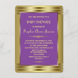 Invitación Baby Shower Royal Purple y Gold
