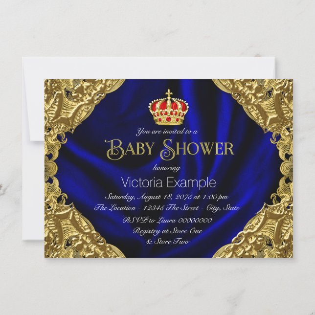 Invitación Baby Shower Royal Red Blue and Gold Crown (Reverso)