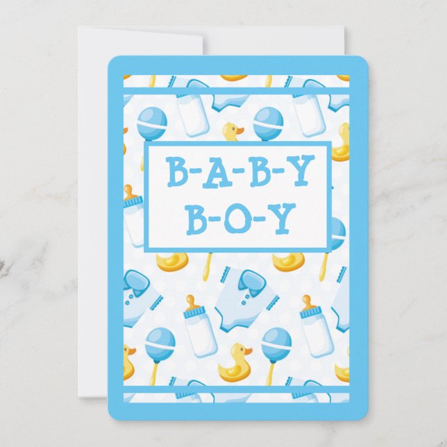 Invitación Baby Shower Rubber Duckie Blue Boy (Anverso)