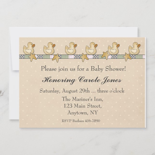Invitación Baby Shower Rubber Duckies (Anverso)