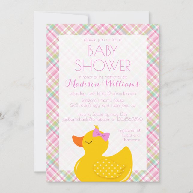 Invitación Baby Shower Rubber Ducky (Anverso)