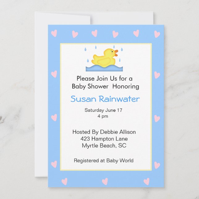 Invitación Baby Shower Rubber Ducky (Anverso)