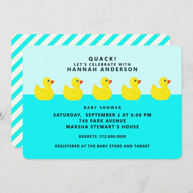 Invitación Baby Shower Rubber Ducky (Anverso / Reverso)