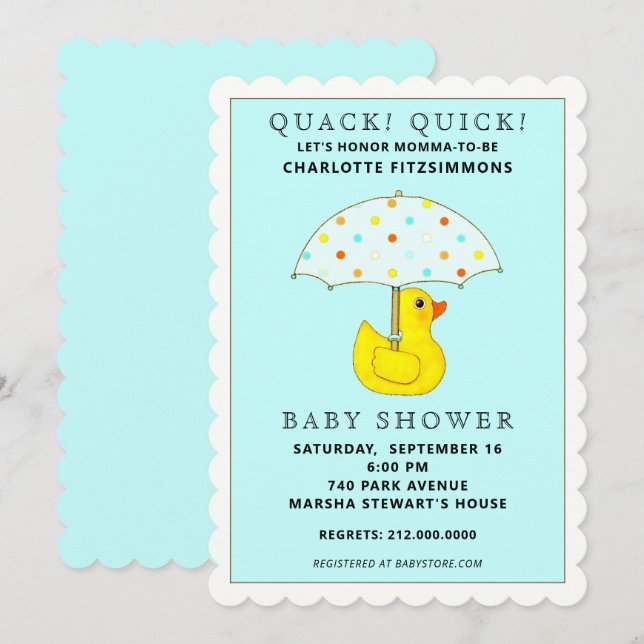 Invitación Baby Shower Rubber Ducky con paraguas (Anverso / Reverso)