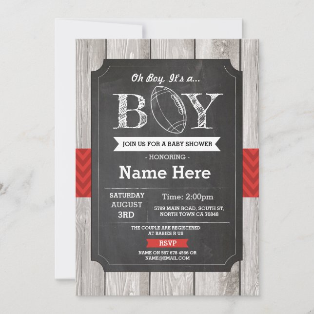 Invitación Baby Shower Rugby Sports Red Invite (Anverso)