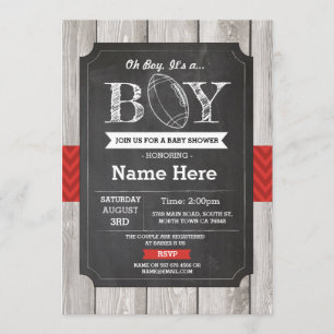 Invitación Baby Shower Rugby Sports Red Invite