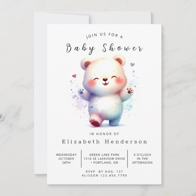 Invitación Baby Shower Rustic Baby Bear (Anverso)