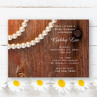 Invitación Baby Shower Rustic Barn Wood and Pearls