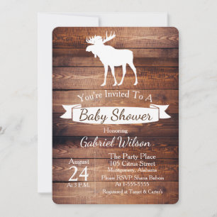 Invitación Baby Shower Rustic Barn Wood & Moose Antler