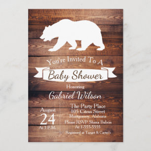Invitación Baby Shower Rustic Barn Wood & White Bear