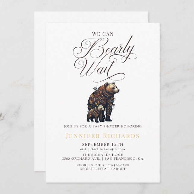 Invitación Baby Shower Rustic Bear (Anverso / Reverso)